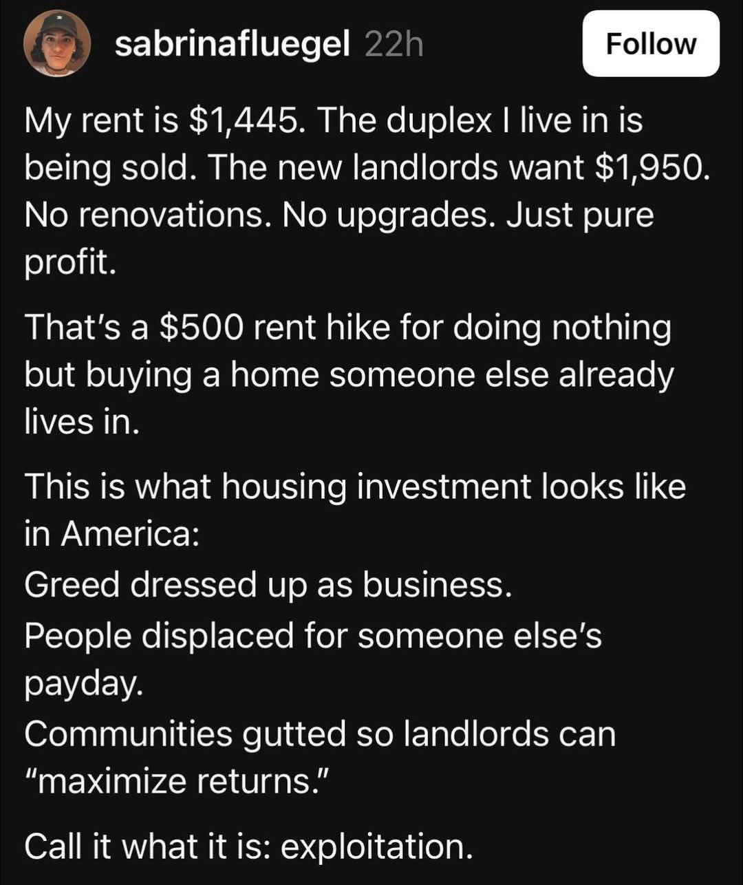 The meme is a humorous take on the current state of the housing market. It starts with a personal anecdote about the author's experience with a real estate transaction, where they bought a house and then immediately sold it, making a significant profit. The text then goes on to list various absurd scenarios that could be used to describe the author's experience, including being a "real estate investor" and "making a killing" on the housing market.